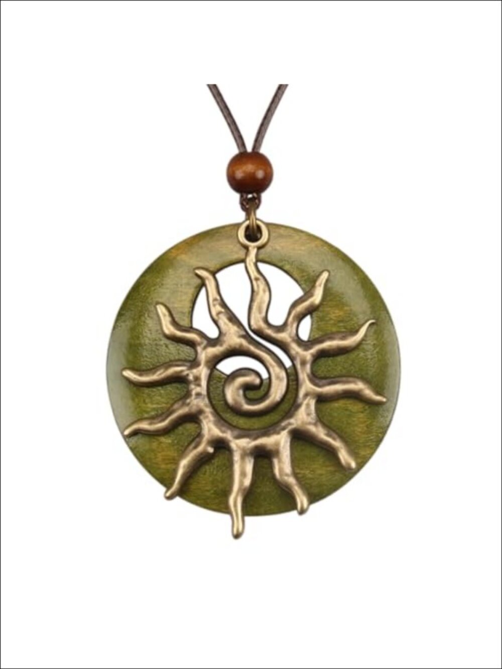 Long Boho Necklace Faux Leather Wooden Pendant Women